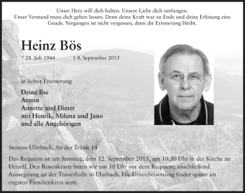 Traueranzeige von Heinz Bös 