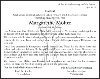 Traueranzeige von Margarethe Mölter 