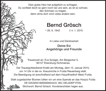 Traueranzeige von Bernd Grösch 