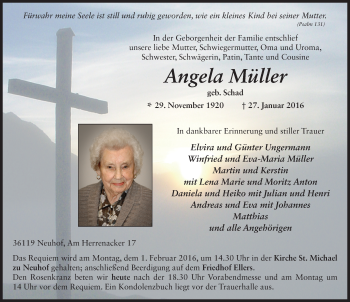 Traueranzeige von Angela Müller 