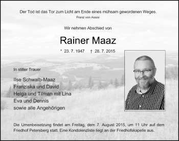 Traueranzeige von Rainer Maaz 