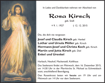Traueranzeige von Rosa Kirsch 