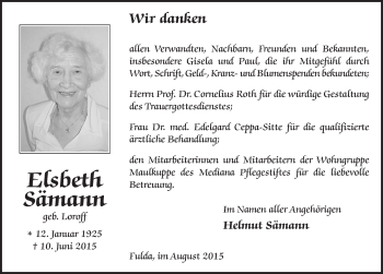 Traueranzeige von Elsbeth Sämann 