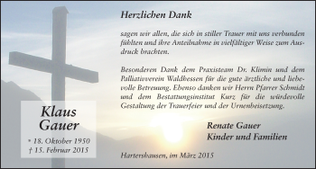 Traueranzeige von Klaus Gauer 