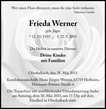 Traueranzeige von Frieda Werner 