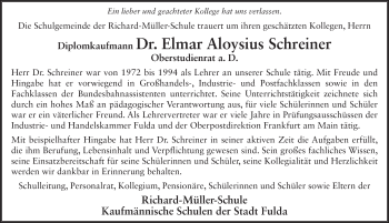 Traueranzeige von Elmar Aloysius Schreiner 