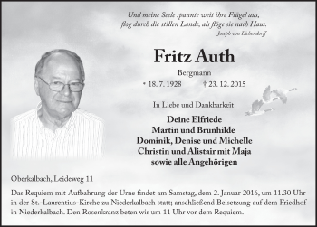 Traueranzeige von Fritz Auth 
