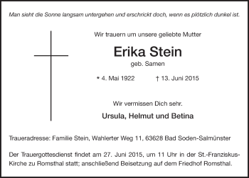 Traueranzeige von Erika Stein 