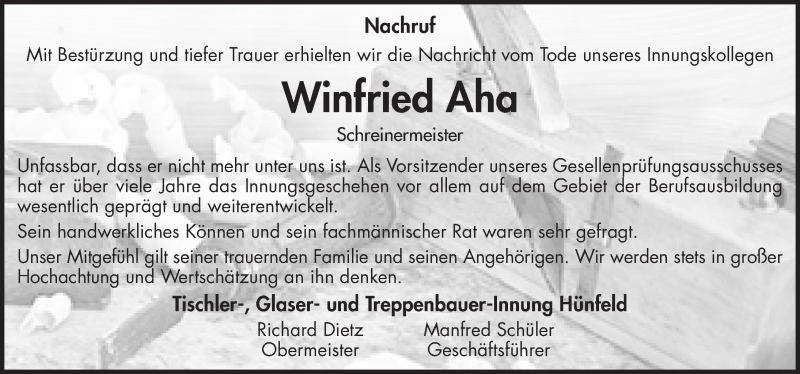 Traueranzeige für Winfried Aha vom 25.07.2015 aus 