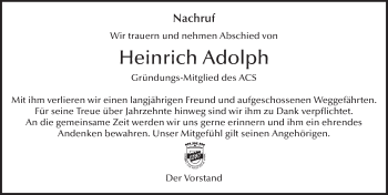 Traueranzeige von Christian Heinrich Adolph 
