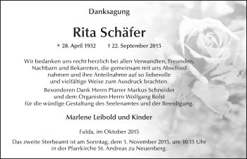 Traueranzeige von Rita Schäfer 