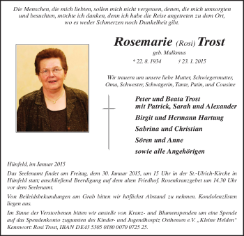 Traueranzeige von Rosamaria Trost 