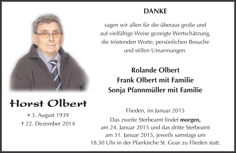  Traueranzeige für Horst Olbert vom 23.01.2015 aus 