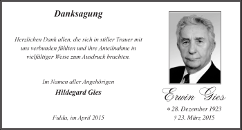 Traueranzeige von Erwin Gies 