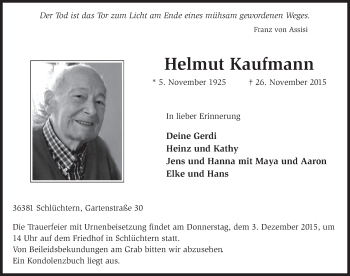 Traueranzeige von Helmut Kaufmann 