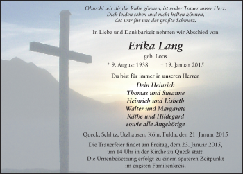 Traueranzeige von Erika Lang 