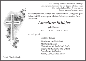 Traueranzeige von Anneliese Schäfer 