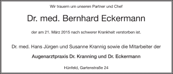 Traueranzeige von Bernhard Eckermann 