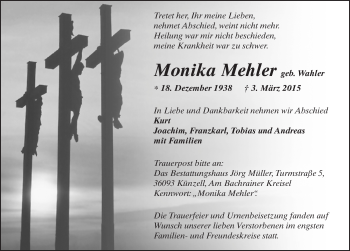 Traueranzeige von Monika Mehler 