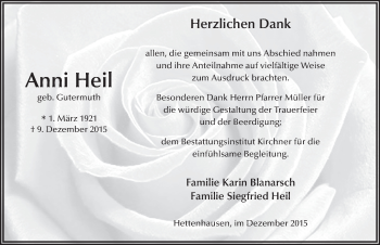 Traueranzeige von Anni Heil 