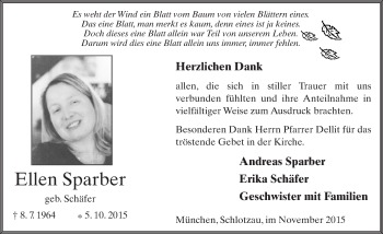 Traueranzeige von Ellen Sparber 