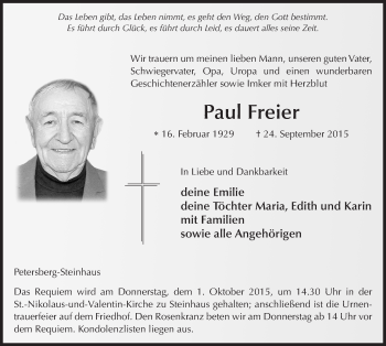 Traueranzeige von Paul Freier 