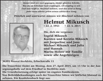 Traueranzeige von Helmut Mikusch 