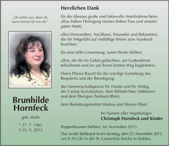 Traueranzeige von Brunhilde Hornfeck 
