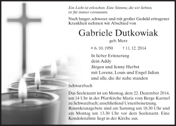 Traueranzeige von Gabriele Dutkowiak 