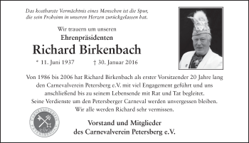 Traueranzeige von Richard Birkenbach 