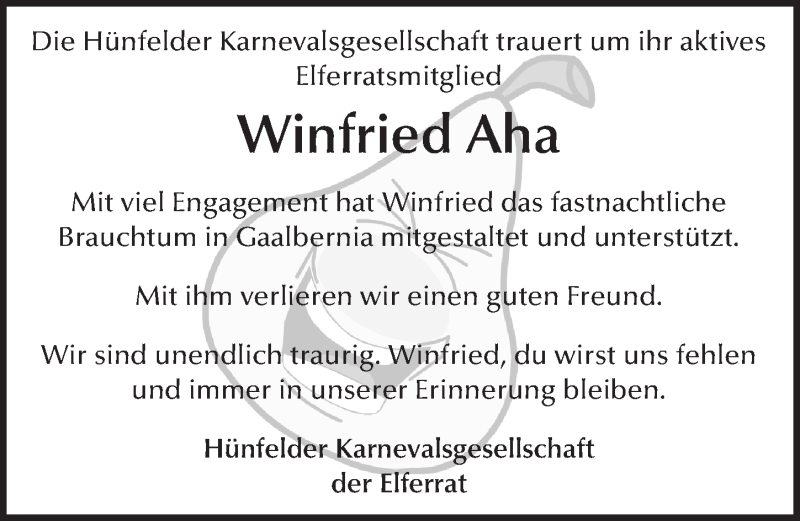  Traueranzeige für Winfried Aha vom 25.07.2015 aus 