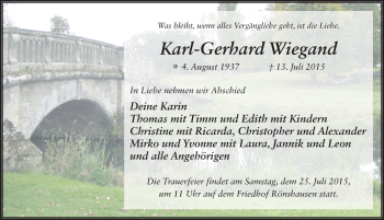 Traueranzeige von Karl-Gerhard Wiegand 
