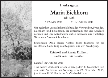 Traueranzeige von Maria Eichhorn 