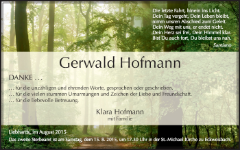 Traueranzeige von Gerwald Hofmann 