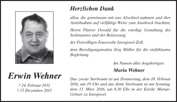Traueranzeige von Erwin Wehner 