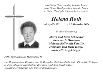 Traueranzeige von Helena Roth 