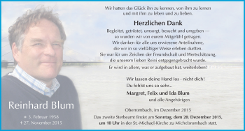 Traueranzeige von Reinhard Blum 