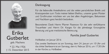 Traueranzeige von Erika Gutberlet 