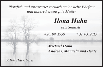 Traueranzeige von Ilona Hahn 