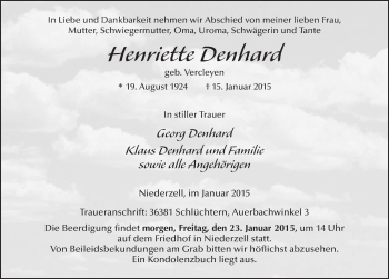 Traueranzeige von Henriette Denhard 