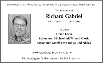 Traueranzeige von Richard Gabriel 