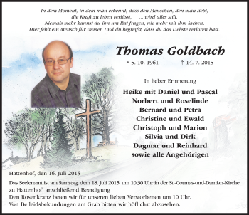 Traueranzeige von Thomas Goldbach 