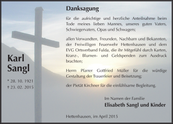 Traueranzeige von Karl Sangl 