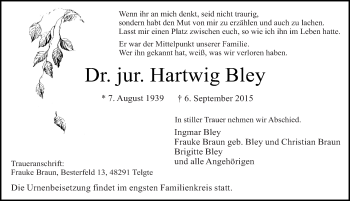 Traueranzeige von Hartwig Bley 