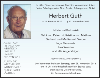Traueranzeige von Herbert Guth 