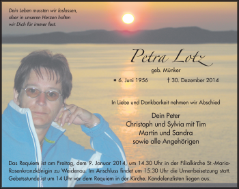 Traueranzeige von Petra Lotz 