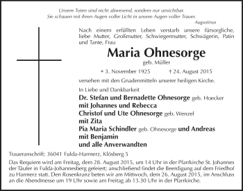 Traueranzeige von Maria Ohnesorge 