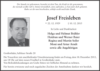 Traueranzeige von Josef Freisleben 