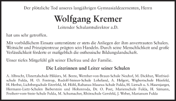 Traueranzeige von Wolfgang Kremer 