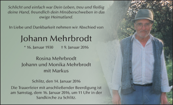 Traueranzeige von Johann Mehrbrodt 